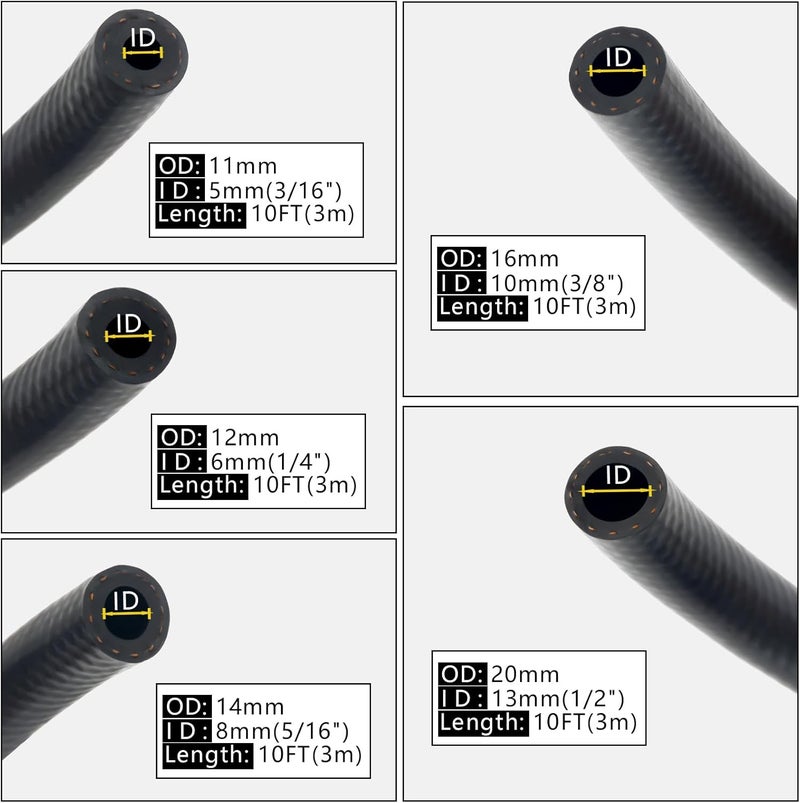 MSLANE Fuel Line Hose Kit 5FT 5PCS With 25PCS Clamps, 3/8" 5/16" 1/4" 1/2" 3/16" ID High Performance 300PSI, Push Lock Reinforced Automotive Rubber NBR Fuel Line For Small Engines - Image 2
